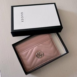 Gucci GG Marmont Card Case in Dusty Pink Leather